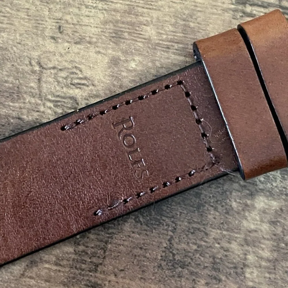 Rolf's Mens Brown Leather Belt Sz M Burnished Silver Square Buckle Dress Casual